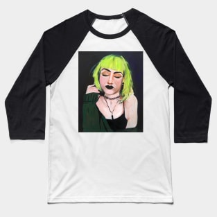 Green-haired Goth Girl on Black Baseball T-Shirt